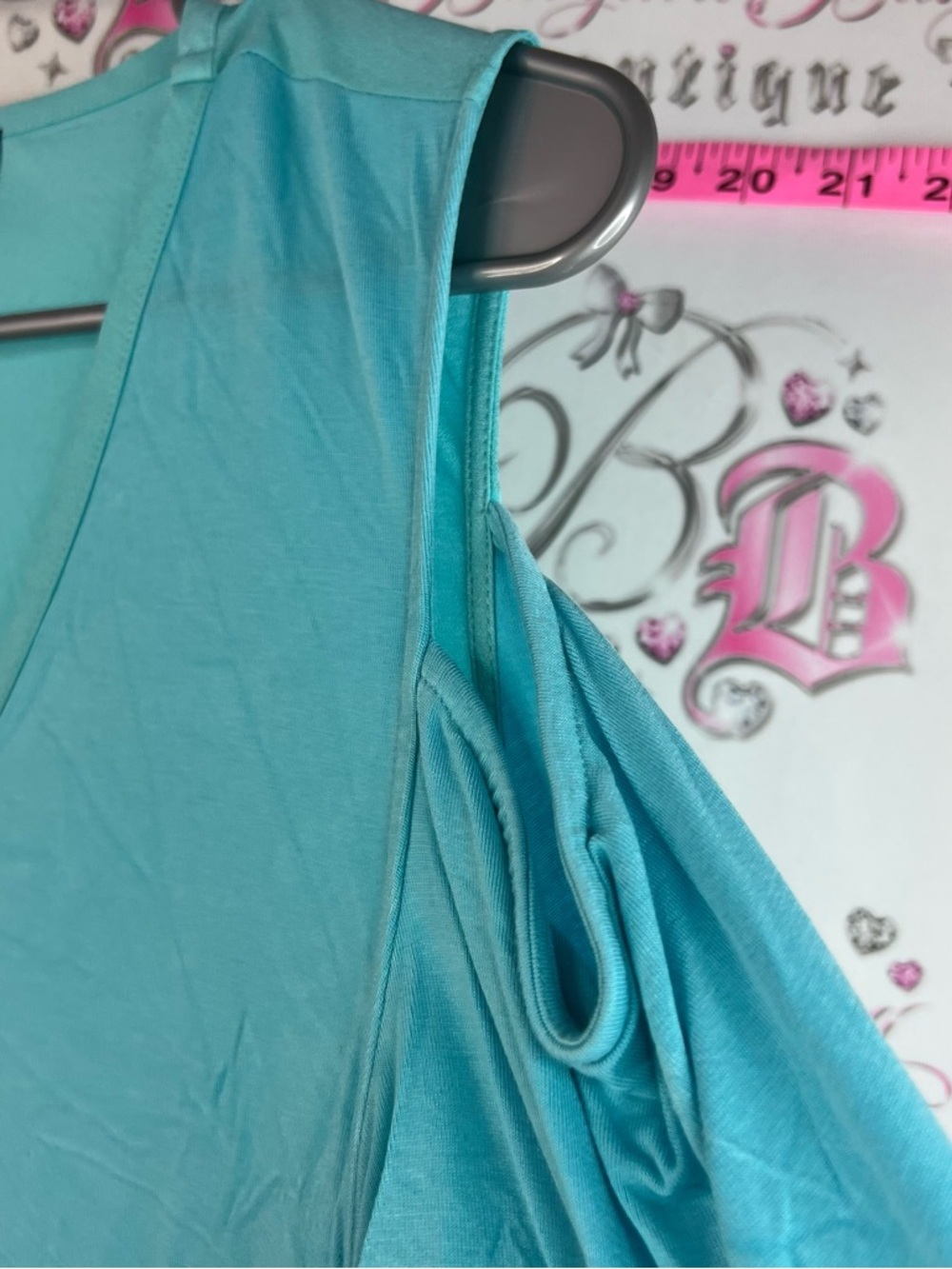Karl Lagerfeld T-shirt open cut outs arm Turquoise Cold-Shoulder V-Neck Blouse - Picture 7 of 11